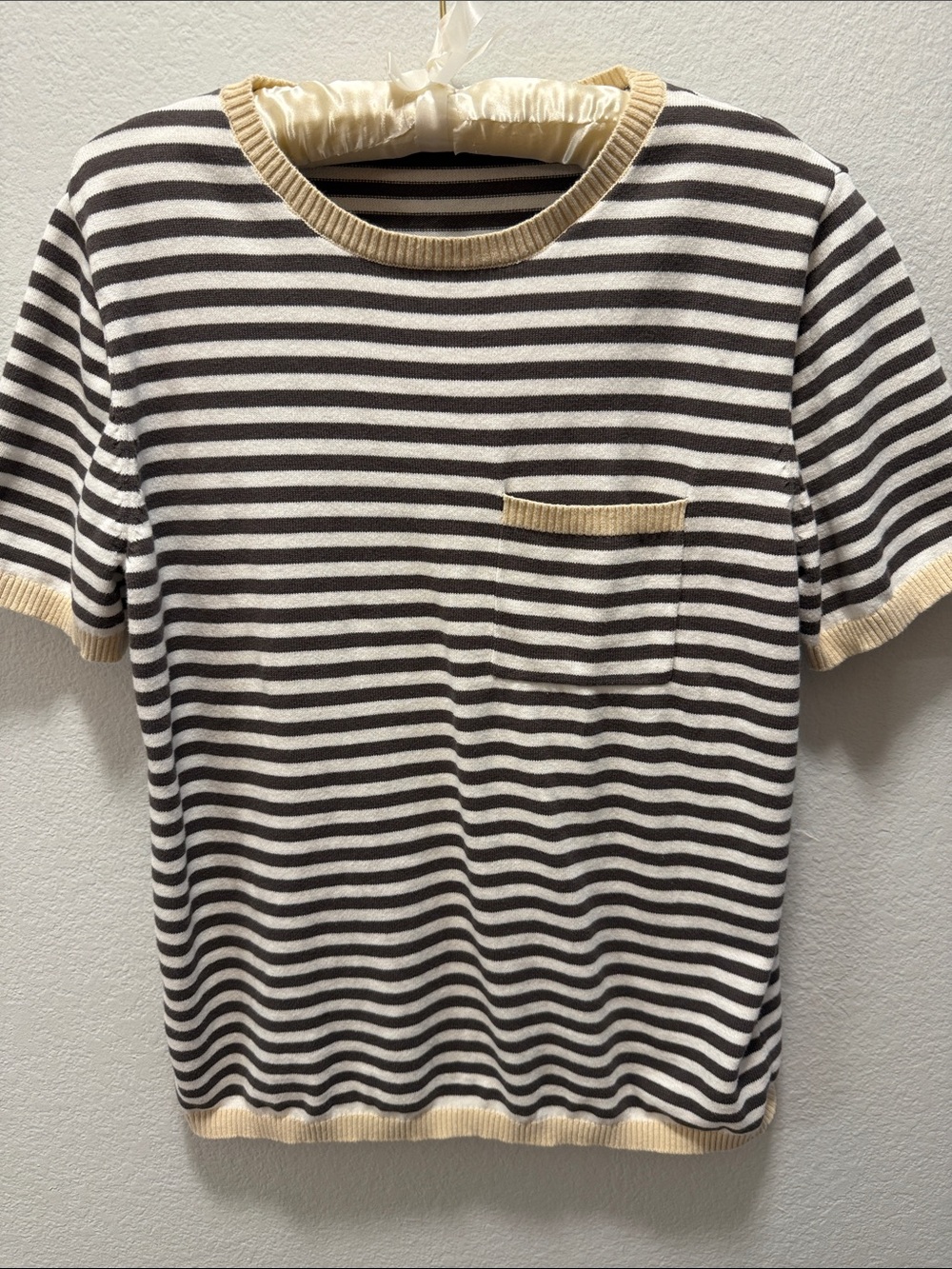 NWOT Illusory Striped Short Sleeve Cotton Knit Top